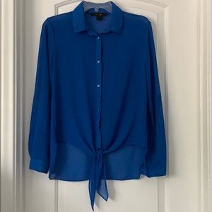 Blue With Knot Button Down Blouse
